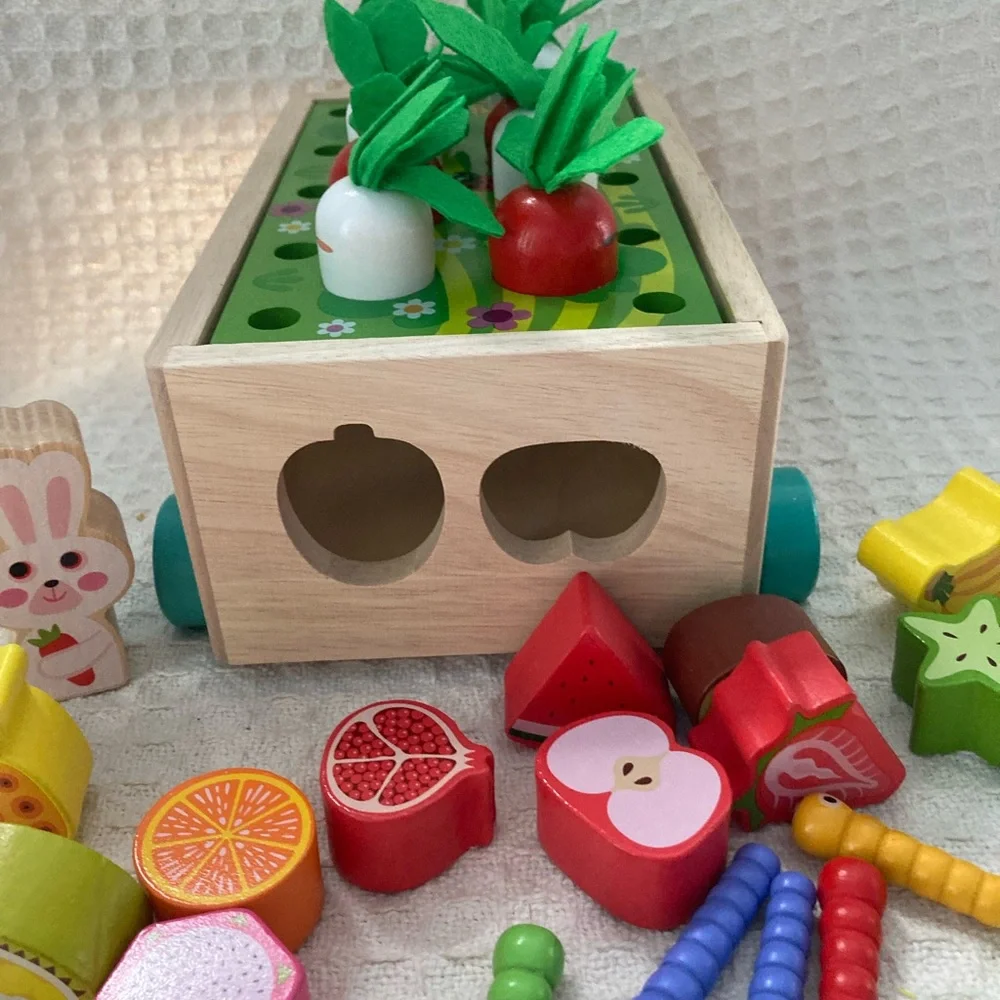KMTJT Wooden Farm Orchard Shape Sorter Development Learning Toy EUC